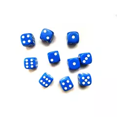 Кубики шестигранные (игральные кости) D6, 12 мм, синий цвет (10 шт)