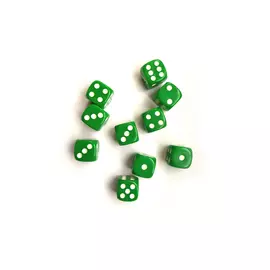 Кубики шестигранные (игральные кости) D6, 12 мм, зеленый цвет (10 шт)