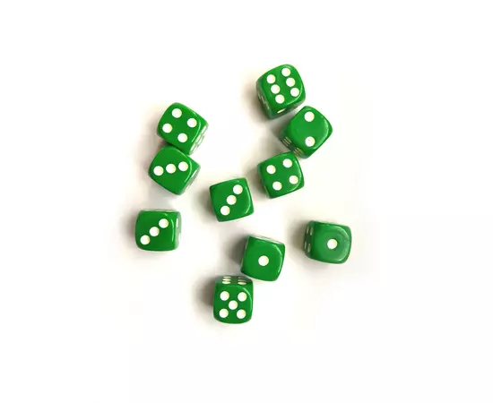 Набор кубиков 10 шт, зелёный, d6, 15 мм